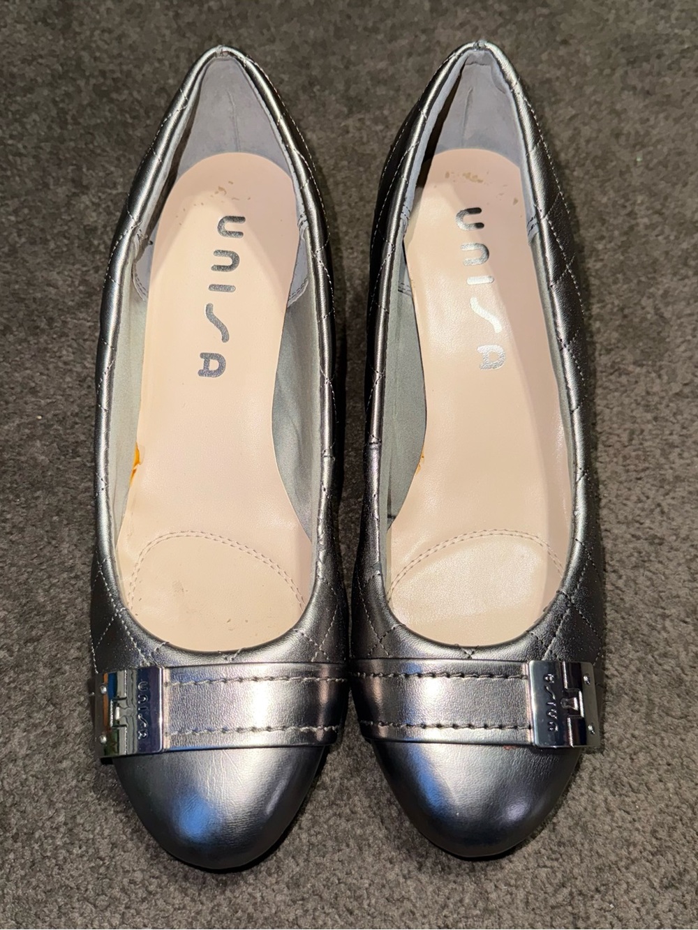 Unisa Metallic Pewter Quilted Wedge Heels